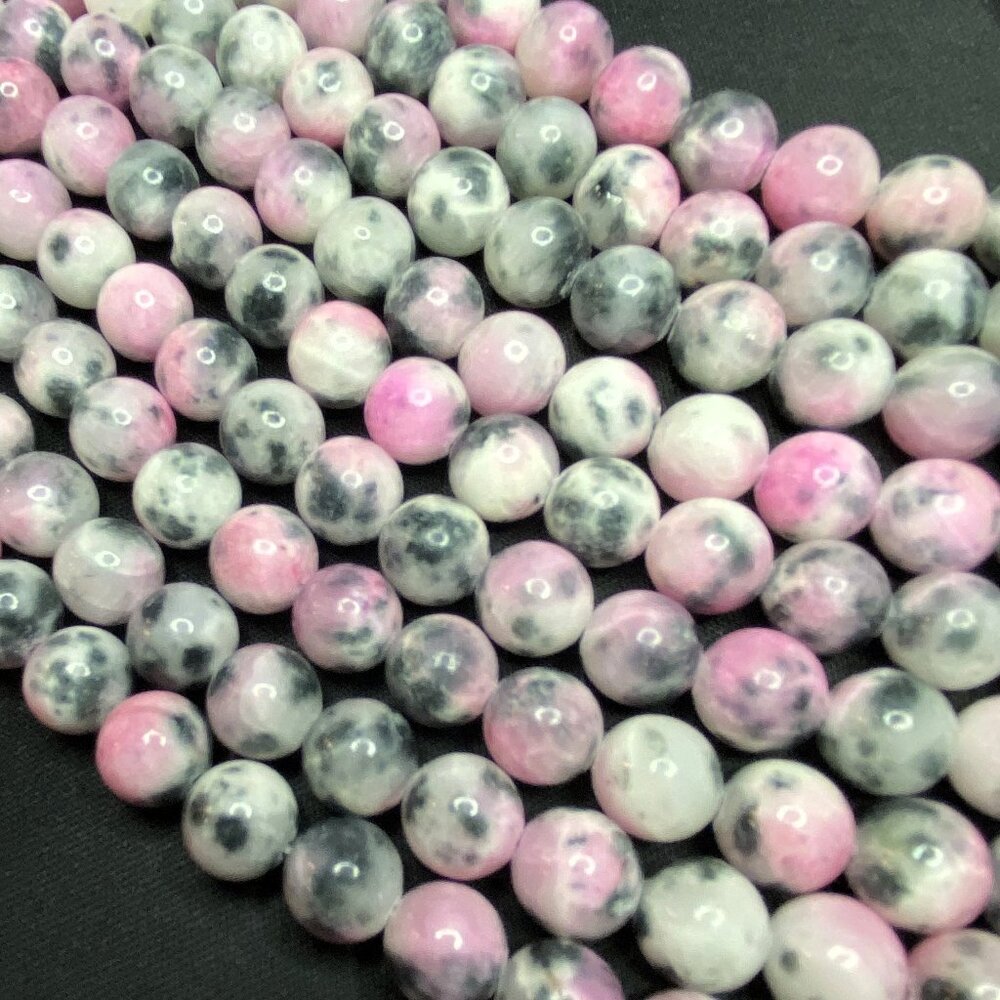 10mm Pink Black Genuine Jade Semi Precious Natural Gemstone Bead Strand